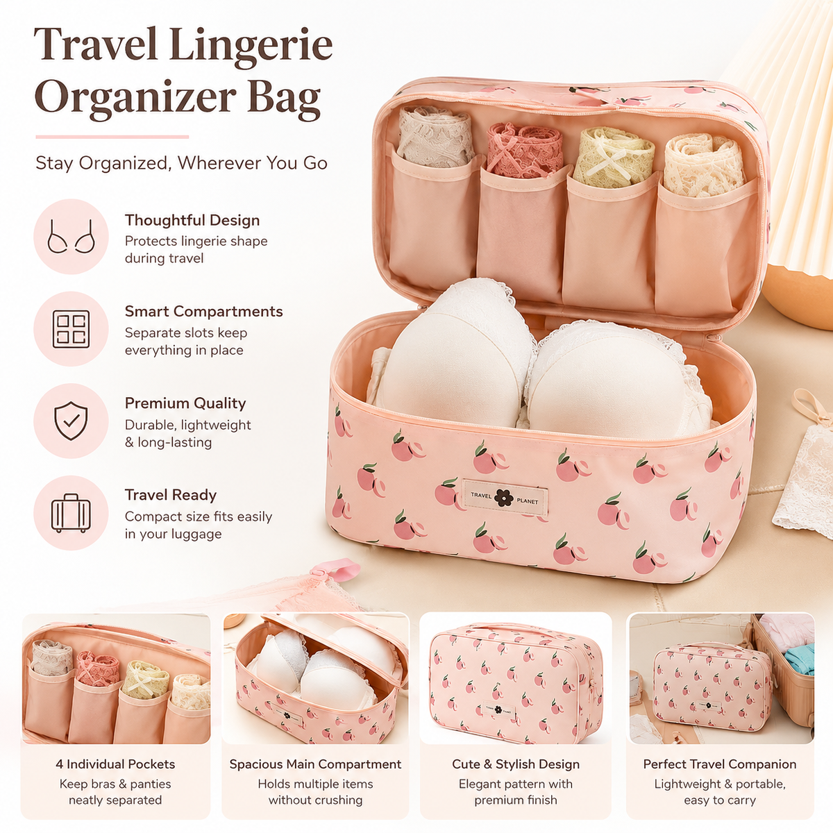 ✨Peach Print Underwear Travel Storage Organizer Bag 🎀